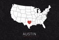 Love Austin Picture. Map of United States with Heart as City Point. Vector Stock Illustration