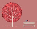 Love autumn tree with couple in-love birds Royalty Free Stock Photo