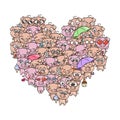 Love background with cute baby piglets. Pastel cartoon image kawaii pigs.