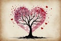 Love background with heart tree and grunge paper texture Royalty Free Stock Photo