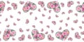 Love background with watercolor floral hearts design, horizontal seamless pattern with hearts, mothers day or valentines day backg Royalty Free Stock Photo