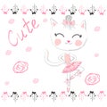 Love ballet. Doodle of cute dancing ballet cat