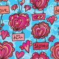 Love balloon fly draw seamless pattern Royalty Free Stock Photo