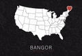 Love Bangor Picture. Map of United States with Heart as City Point. Vector Stock Illustration