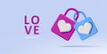 Love banner with 3d illustration of padlocks with heart of pink and blue colors