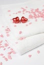 Love bath - hearts and towels Royalty Free Stock Photo