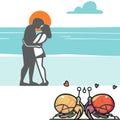 Love at beach couple hermit crabs valentine vector design