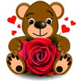 Love bear toy with realistic red rose