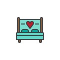 Love bed with heart filled outline icon