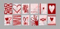 Love. Big set of modern romantic designer mockups. Pink and red poster with heart and text for wedding, cards, Valentine`s day, Royalty Free Stock Photo