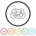 Love bike logo. Set icons in color circle buttons