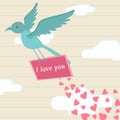 Love bird holding love mail flying on sky