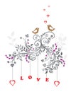 Love birds and a beautiful floral ornament Royalty Free Stock Photo