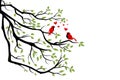 Love red birds and hearts on a branch tree icon vector image Royalty Free Stock Photo