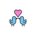 Love birds with heart filled outline icon Royalty Free Stock Photo