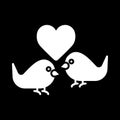 Love birds with heart icon vector, flat sign, solid pictogram isolated on black. Valentine`s Day lover bird symbol, logo Royalty Free Stock Photo