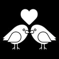 Love birds with heart icon vector, flat sign, solid pictogram isolated on black. Valentine`s Day lover bird symbol, logo Royalty Free Stock Photo