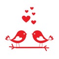 Love birds with red hearts - card for Valentine`s day Royalty Free Stock Photo