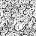 Love black and white seamless pattern for coloring book. Heart mandala outline background