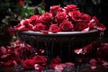 Love blooms around a charming fountain adorned with red roses, valentine, dating and love proposal image