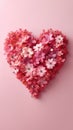 Love Blossoms: Red Flowers in Heart Shape on Pink Background. Generative AI