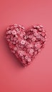 Love Blossoms: Red Flowers in Heart Shape on Pink Background. Generative AI