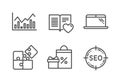 Love book, Puzzle and Infochart icons set. Laptop, Shopping and Seo signs. Vector Royalty Free Stock Photo