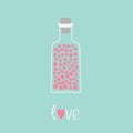 Love bottle with hearts inside. Pink and blue. Love Card