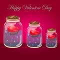 Love bottle jar with pink hearts inside. Post card