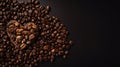 Love is Brewing: Heart Shaped Roasted Coffee Beans Background with Copy Space