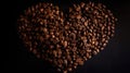 Love is Brewing: Heart Shaped Roasted Coffee Beans Background with Copy Space