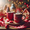 Love Brews: Two Red Coffee Mugs on a Romantic Valentine\'s Table