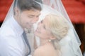 Love the bride and groom are covered with a veil Royalty Free Stock Photo