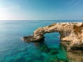 Love bridge near Ayia Napa in Cyprus, aerial view of summer landscape, rocks in water Royalty Free Stock Photo