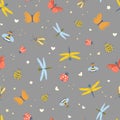 Love bugs seamless pattern cute flat illustration Royalty Free Stock Photo