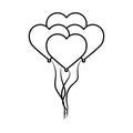 Love bunch balloons shaped hearts decoration romantic passion linear style icon