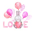 Love Bunny Valentine's Day clipart Cartoon character watercolor sublimation graphics