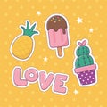 Love cactus pineapple ice cream patch fashion badge sticker decoration icon