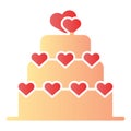 Love cake flat icon. Valentine cake color icons in trendy flat style. Layered cake with heart gradient style design