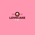 Love cake logo. Cake with cream on dark circle. Cafe emblem.