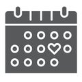 Love calendar glyph icon, romance and love, valentine date sign, vector graphics, a solid pattern on a white background.