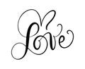 Love calligraphic vector text with romantic hearts. Handwritten ink lettering valentine concept. Modern brush calligraphy,