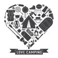 Love Camping Outline Concept Heart