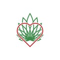 Love with cannabis leaf line creative logo