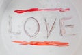 Love, Caption word love Red in the colour surface