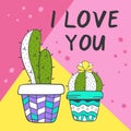 Love card with cute cacti