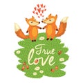 Love card with cute foxes in vector