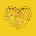 Love card. Golden heart design with pumpkin pattern. Royalty Free Stock Photo