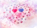 Love card. Painting many hearts in soft pink background Royalty Free Stock Photo