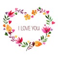 Love card with watercolor floral bouquet. ValentineÃ¢â¬â¢s Day vector illustration Royalty Free Stock Photo